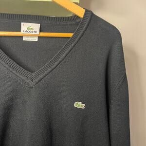 Vintage Black Lacoste V Neck Pullover Sweater  Size “6” (XL)
